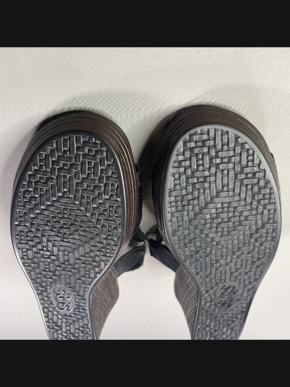 NEW SAS Shoes Womens 8.5 black brown leather wedge heels sandals casual summer - Picture 8 of 12